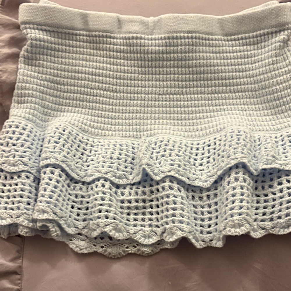 wild fable Light Blue Crochet Ruffle Mini Skirt